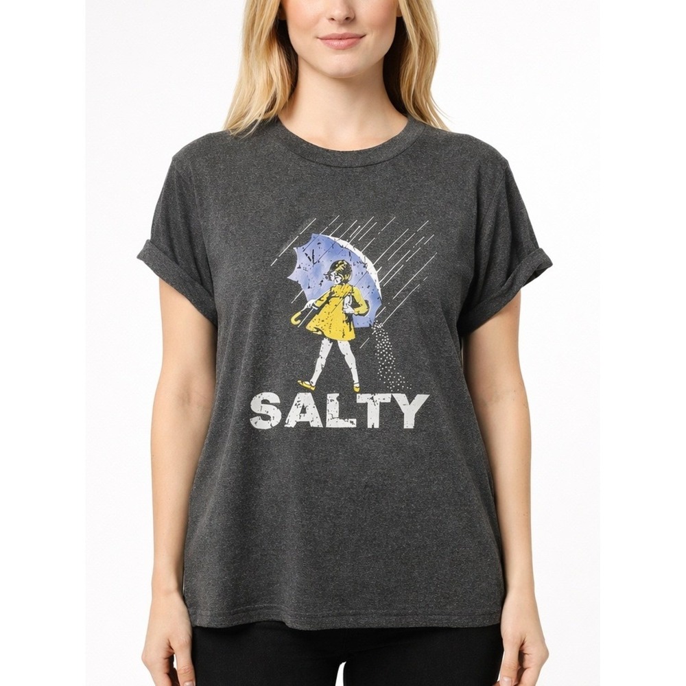 Salty Morton Salt Girl Parody Graphic Tee Gray Short Sleeve Shirt Sassy Witty - Picture 8 of 8